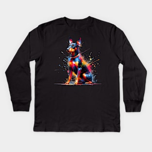 Energetic Manchester Terrier in Vivid Splash Art Kids Long Sleeve T-Shirt